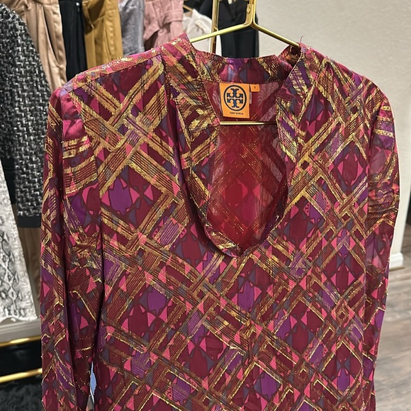 Tory Burch Lame Plaid Silk Chiffon Tunic - Picture 5 of 7